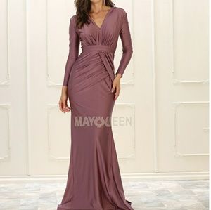 MAY QUEEN LONG SLEEVE FITTED FORMAL MOTHER OF THE BRIDE GOWN MAUVE SIZE 8